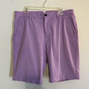 Dunning Golf Everbest Pinstripe Seersucker Flat Front Golf Shorts Pink Blue